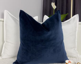 Velvet Navy Blue Pillow Covers 9 Colour Choices Decorative Pillow Covers Lumbar (All Sizes)