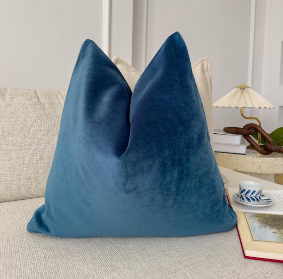 Premium Velvet Cobalt Blue Pillow Cover Petrol Blue Velvet Cushion Cover Decorative Navy Lumbar Pillowcase (All Sizes)