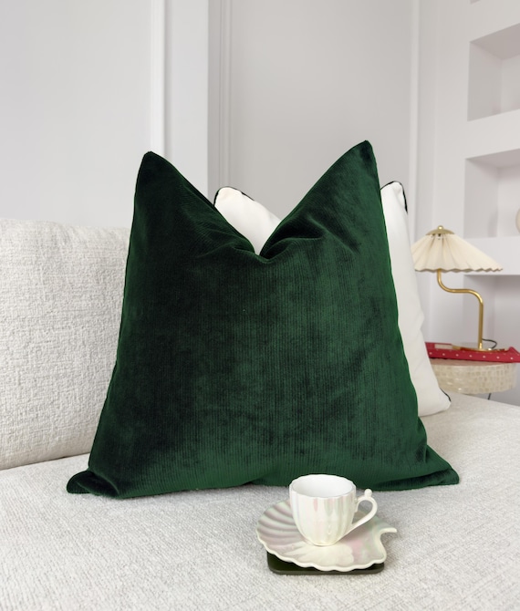 Luxus Dunkelgrün Samt Kissenbezug Weiches Cord Kissen Dekoratives Kissen für Couch oder Bett (Alle Größen)