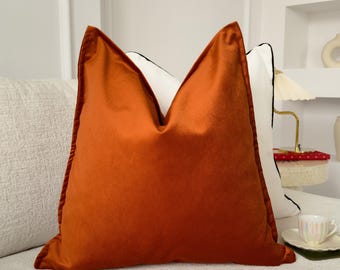 Velvet Terracotta Flange Throw Pillow Cover Velvet Rust Flanged Cushion Cover Burnt Velvet Lumbar Pillow Cover (All Sizes)