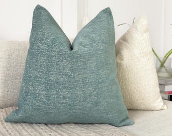 Capa de almofada lombar em veludo chenille azul ovo de pato (todos os tamanhos)