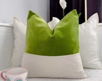 Taie d'oreiller colorblock vert crème, décorative, vert pomme, taie d'oreiller en lin confortable pour la décoration de la maison, taie d'oreiller