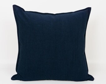 Dark Navy Blue Cotton Pillow Cover: Soft Textured Woven Fabric Cushion Covers, All Sizes