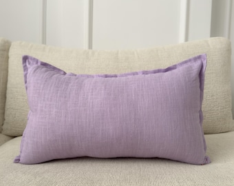 Natural Purple Linen Pillow Cover Lilac Scatter Cushion Cover Purple Lumbar Pillow Cover (All Sizes)