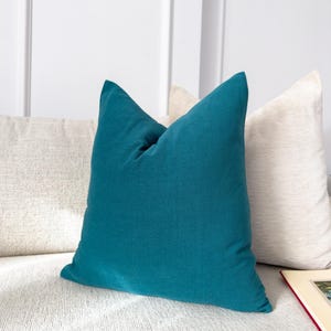 Teal Blue Cotton Pillow Cover: Soft Textured Woven Fabric Cushion Covers, All Sizes