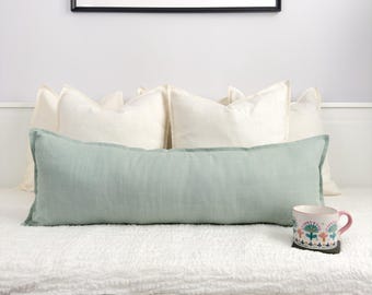 Linen Sage Green Lumbar Pillow Cover Mint Green Pillow Cover Body Pillow Lumbar Cushion Cover (All Sizes)