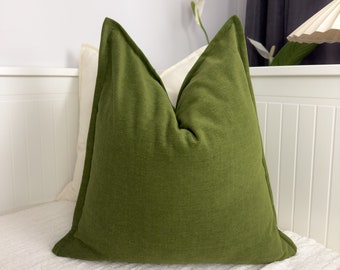 Cosy Linen Moss Green Throw Pillow Cover Moss Green Scatter Cushion Cover Linen Lumbar Pillow (Any Custom Size)