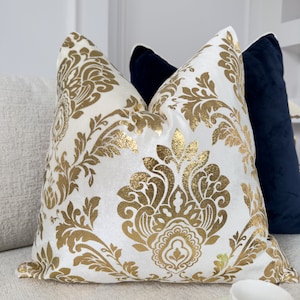 Luxury Damask Velvet Gold Pillow Cover, Decorative Damask Velvet Cushion Cover (All Sizes)