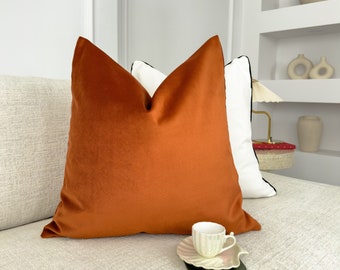 Velvet Terracotta Pillow Cover Rust Cushion Cover Home Decor Rusty Lumbar Pillow Cover (All Sizes)