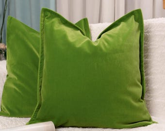 Premium Velvet Apple Green Pillow Cover Decorative Green Scatter Cushion Cover Long Velvet Lumbar Pillow Cover (All Sizes)