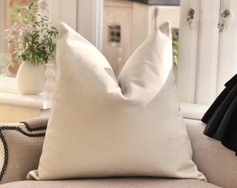 Velvet Beige Pillow Cover Beige Pillow Cover Cotton Velvet Off White Accent Pillow Lumbar Pillow Cover (All Sizes)