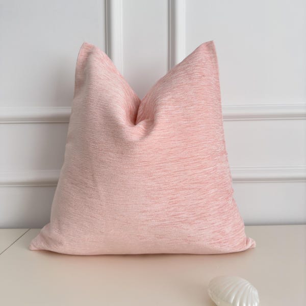 Chenille fluwelen blushroze sierkussenhoes; Decoratieve roze kussenhoes, 6 kleurkeuzes (alle maten)