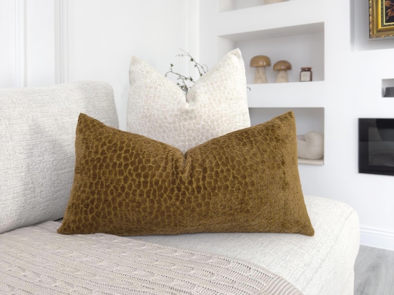 Embossed Velvet Amber Lumbar Pillow Cover Decorative Mustard Lumbar Pillow Cover, (All Sizes)