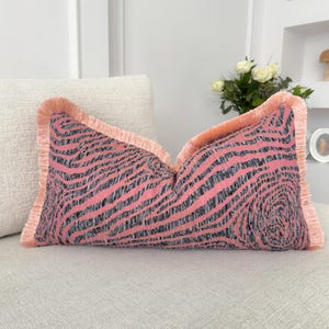 Embossed Chenille Fringed Lumbar Pillow Cover Pink Fringe Design Cushion Cover (All Sizes)