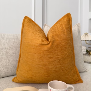Chenille Velvet Burnt Orange Throw Pillow Rust Orange Cushion Cover, (All Sizes)