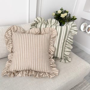 Ruffled Pillow Sham Cotton Pillow case with Ruffle Linen Textured Cushion Cover with Frill,  8 Color Option (All Sizes)