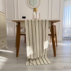 Rustic Striped Cotton Table Runner Linen Look Farmhouse Dining Decor Natural Kitchen Runner