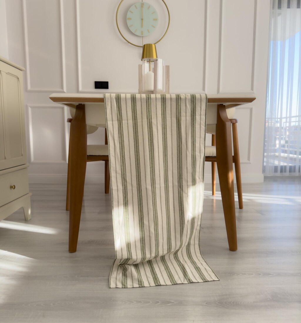 Runner Da Tavola Decorative A Doppia Faccia In Cotone E Lino Con Nappe - Beige Albero, 32x180 Cm - Per Sala Da Pranzo, Buffet, Comò, Feste E Vacanze