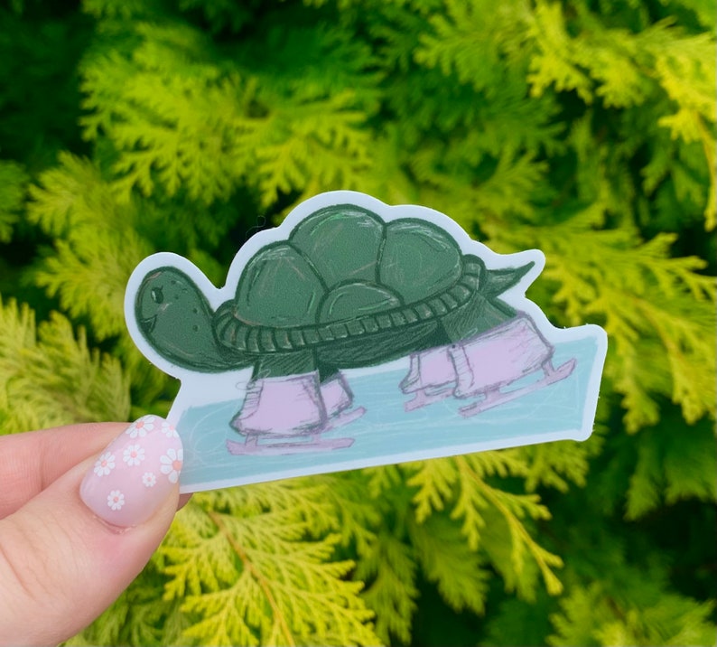 A Turtle Figure Skating Sticker, Laptop Sticker, Water Bottle Sticker