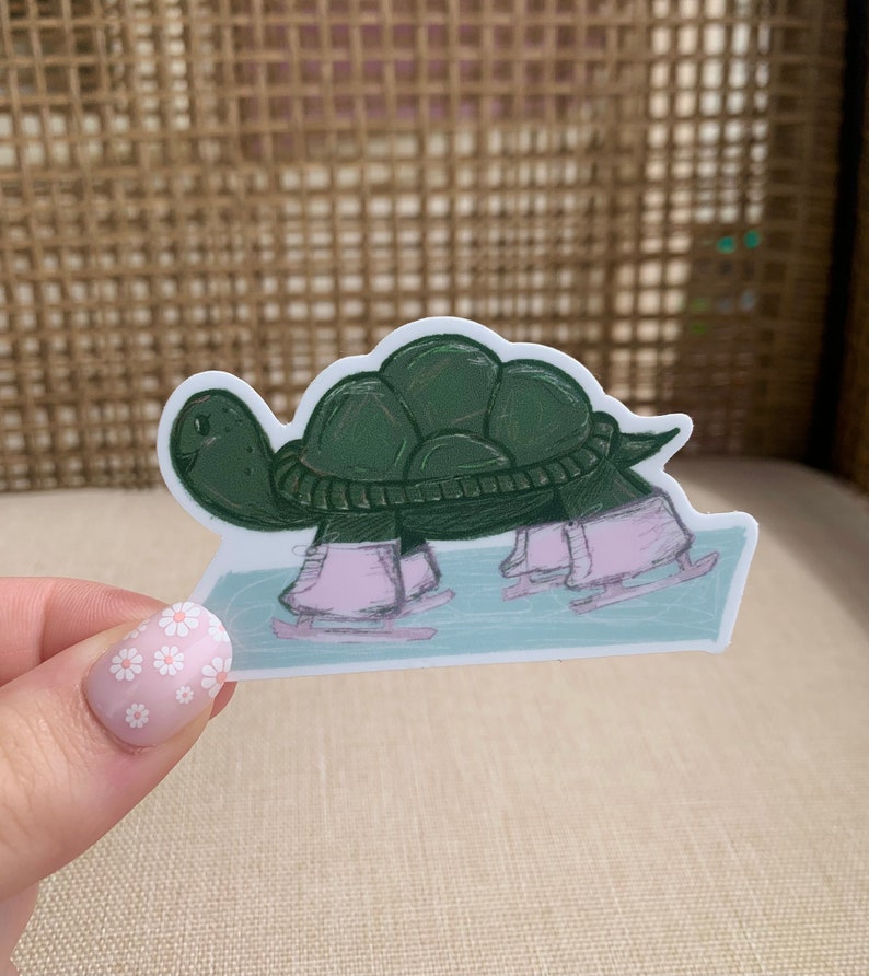 A Turtle Figure Skating Sticker, Laptop Sticker, Water Bottle Sticker