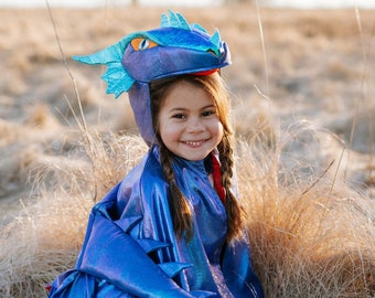 Cape de dragon bleu métallisé, déguisement pour jouer à faire semblant, déguisement pour enfants, costume de dragon pour enfants, cape de dragon pour enfants