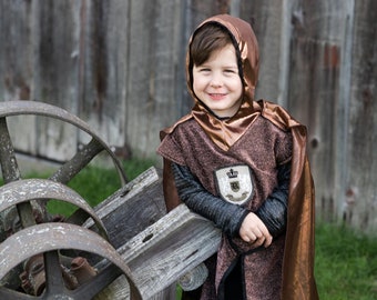 Brilliant Copper Knight Tunic with Cape, Kids Knight Costume, Knight Tunic Set, Gold and Silver, pretend play dressup, kids dressup