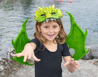 Green Dragon Wings, kids rubberized dragon wings, dragon costume for kids
