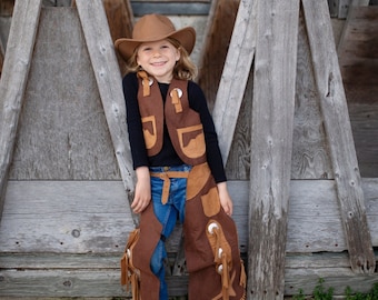 Cowboy chaps and vest for kids, kids cowboy costume, kids dressup, kids costumes, cowboy dressup