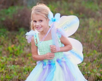 Butterfly Dress & Wings With Wand Green/Multi