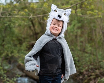Woodland Storybook Wolf Cape, kids wolf costume, wolf cape, pretend play wolf outfit, wolf halloween costume