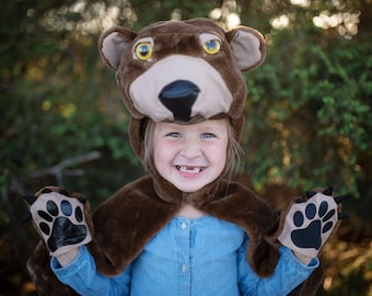Woodland Bear Cape, kids bear costume, bear cape, pretend play bear outfit, bear halloween costume