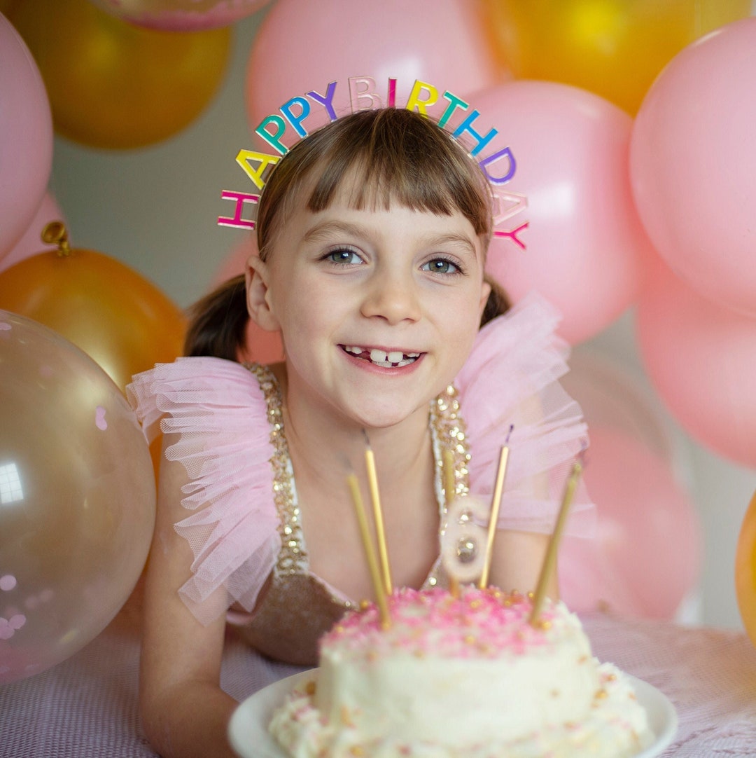 Rainbow Happy Birthday Headband, Birthday Headpiece, Kids Birthday