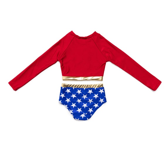 Wonder Girl Swimsuit for Kids Superhero Swimwear for Kids Superhero Two Piece Swimwear for Kids Long Sleeve Swim Wear Kids Swimwear Etsy Canada