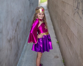 Superhero star dress, superhero costume, pink supergirl dress, kids costumes, superhero costume for girls