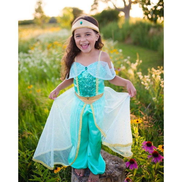 Princess Jasmine style dress, costume of Princess Jasmine for dress up play and princess outfit. Jasmine style movie inspired costume