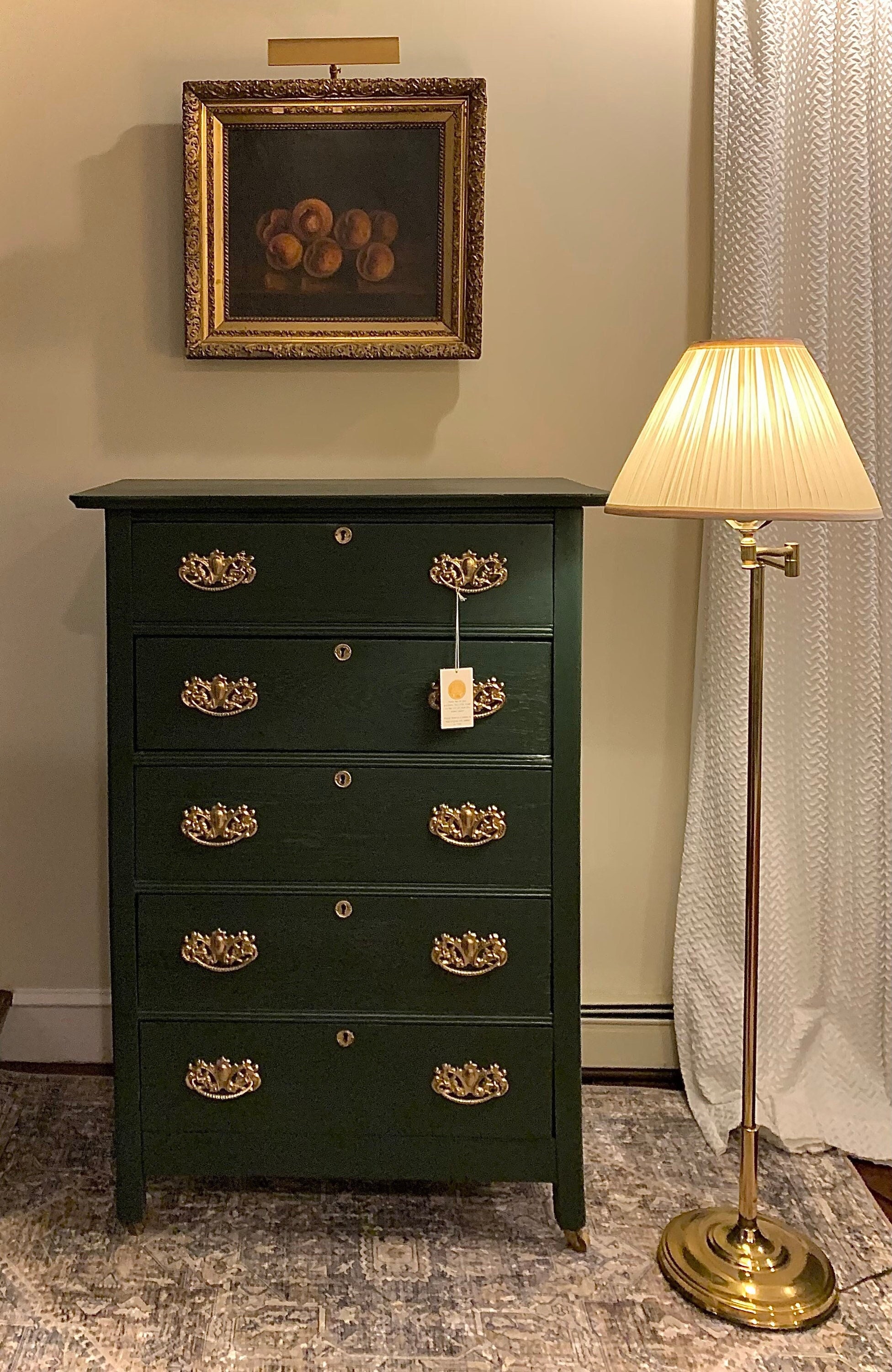 SOLD Tall Antique Emerald Green Dresser Chest of Drawers Narrow