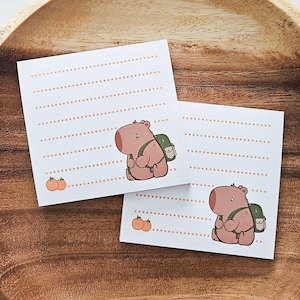 Capybara Backpack Sticky Note Pad | 3&quot; x 3&quot; 50 sheets Cute Design capy bara paper stationery gift cute animal kawaii school notepad memo