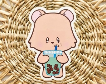 Boba Bear Sticker | cute kawaii bear kawaii animal sticker bear lover bubble tea bob matcha green tea