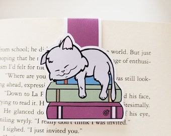 Sleeping Cat on Books Magnetic Bookmark | gifts for readers - book lover  cute bookmark book nerd  bookish cat lover cats and books bookish