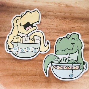 Lemon Tea-Rex or Green Tea-Rex Die Cut Sticker | cute happy dinosaur tea lover coffee lover dino cute dino