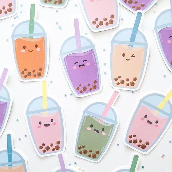 Cute Boba Drink Sticker | Cute kawaii love bubble tea gift for boba lover milk tea, taro, matcha, thai tea, chai strawberry drink stickers