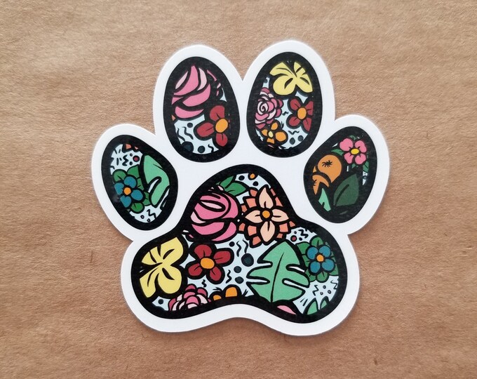 Floral Paw Print | Die Cut Sticker, Animal Lover, Dog Mom - Etsy