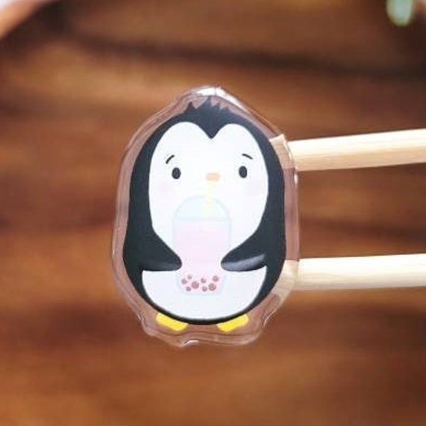 ACRYLIC PIN Boba Penguin |  Cute animal kawaii penguin pin accessory hangry grumpy penguins bubble tea lover boba time