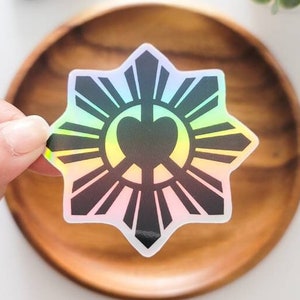 HOLO Filipino Sun Peace & Love| holographic cute  Filipino sun pinoy pride philippines flag araw filipino art black stickers rainbow aapi