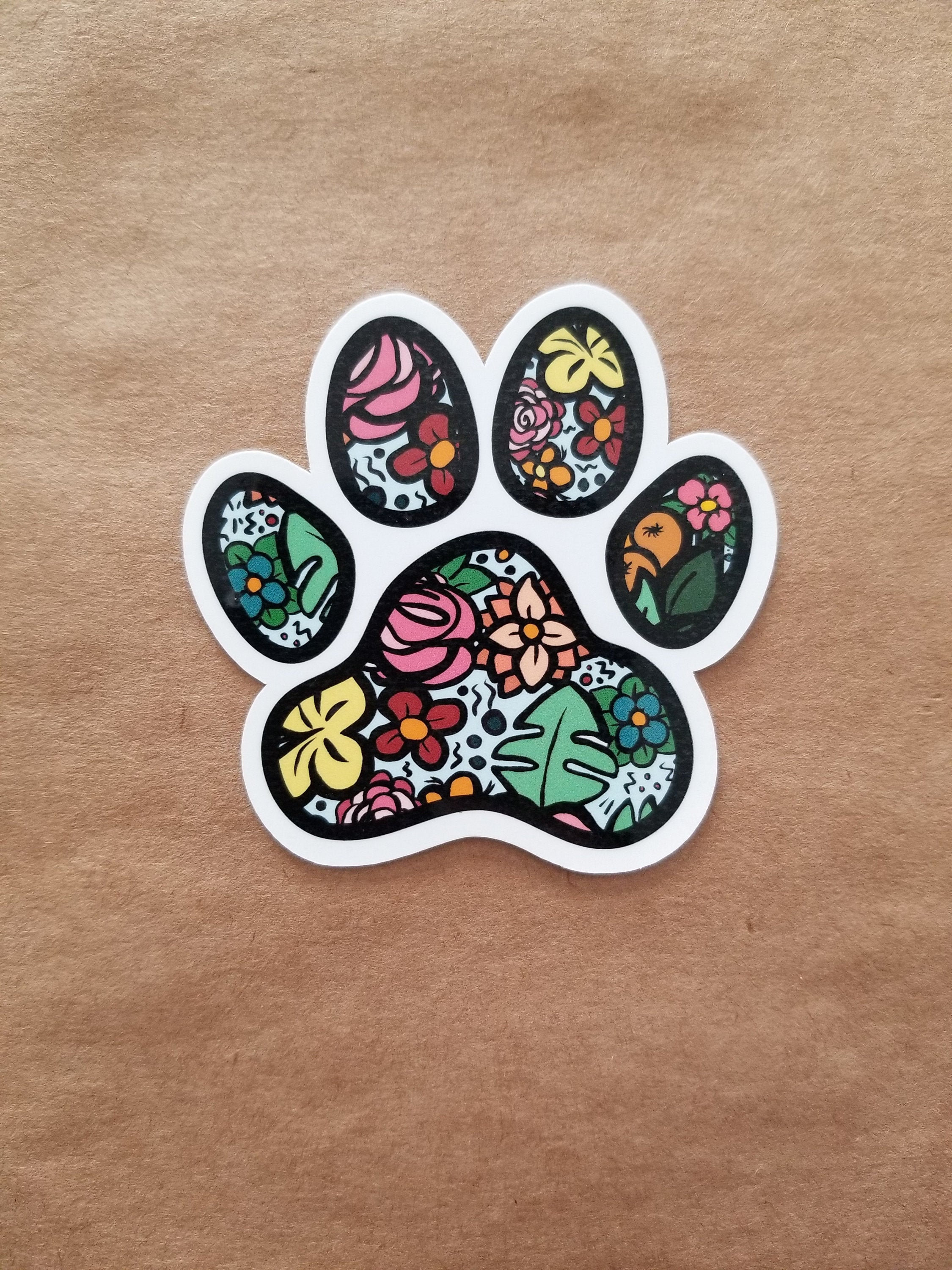 Floral Paw Print Die Cut Sticker Animal Lover Dog mom | Etsy