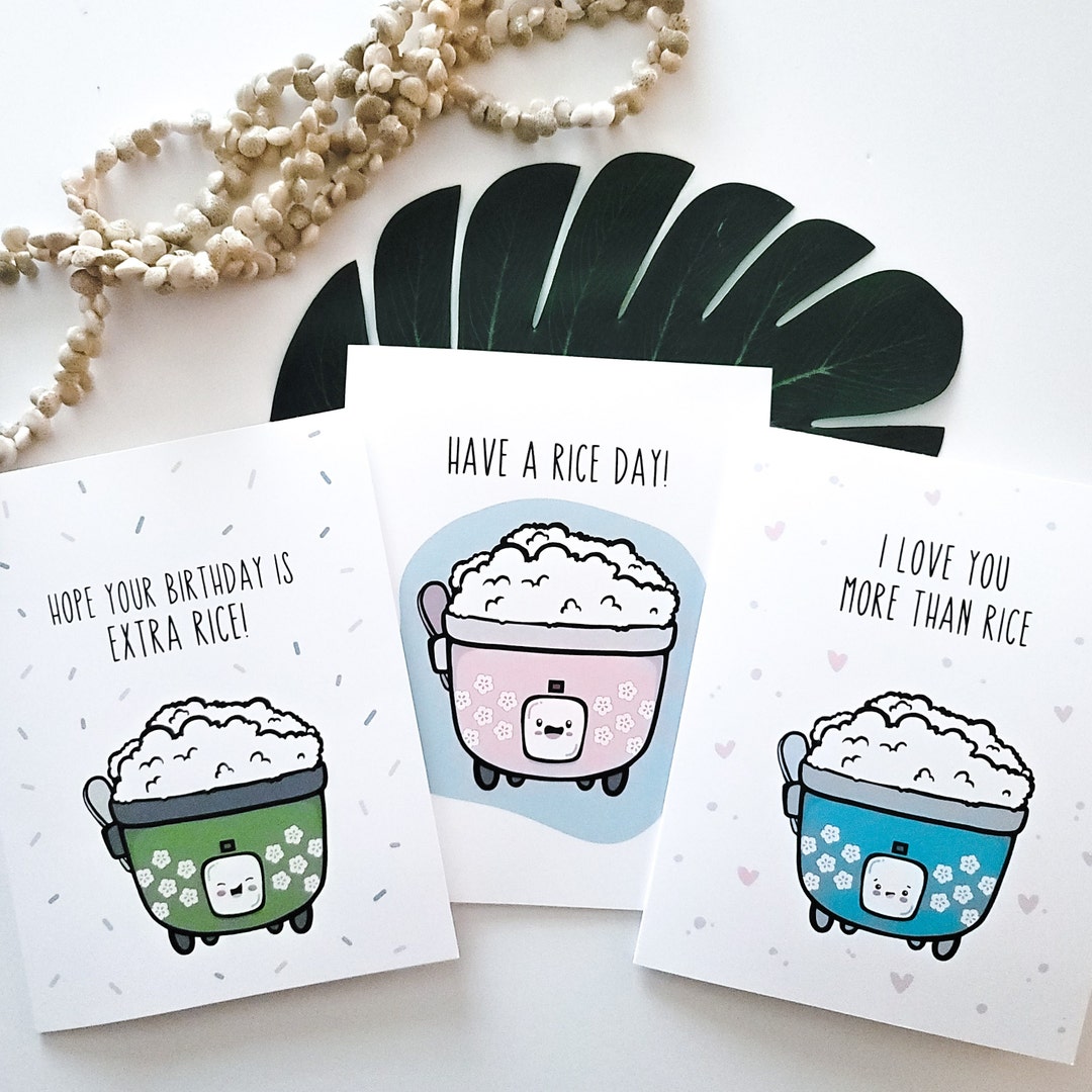 Cute Rice Cooker Greeting Cards Funny Food Dessert Food Pun Kawaii