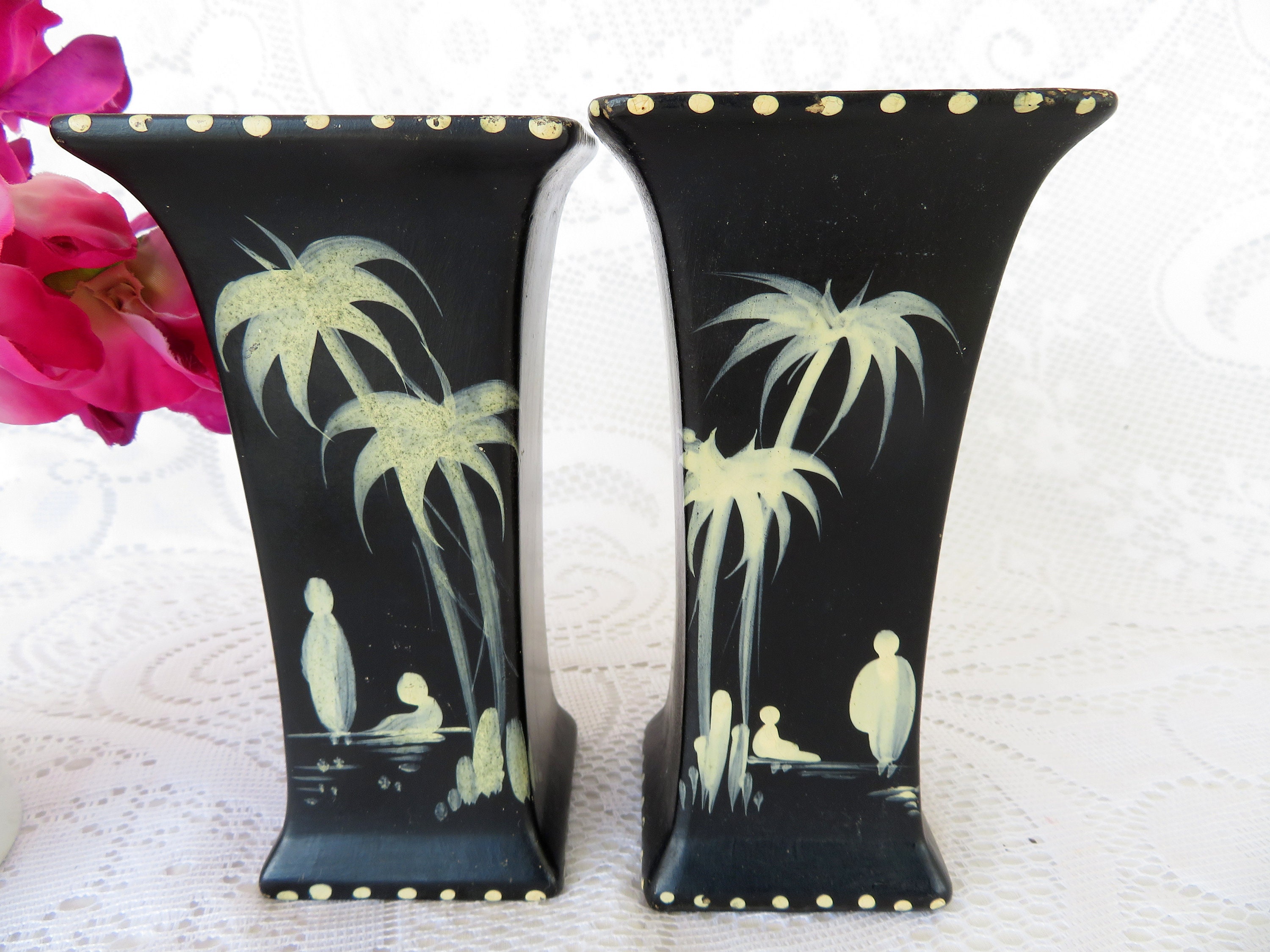 Paire vintage Art Déco Style Vases 'Ascot' Square Etsy