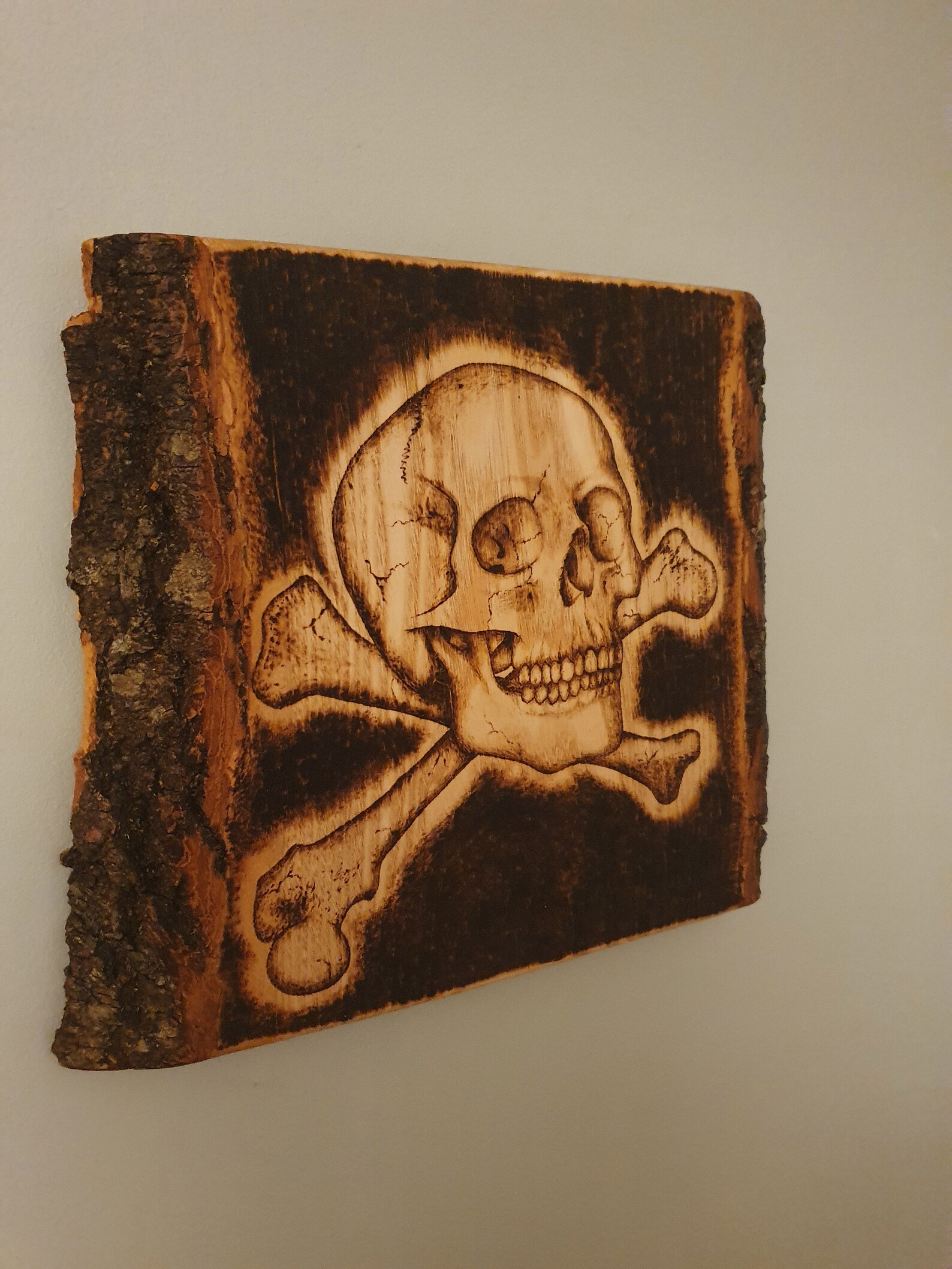 Skull and crossbones woodburning wall art Etsy
