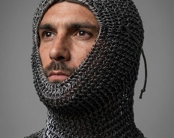 Handmade 9mm  Mild Steel Chainmail Coif  – Medieval Knight Armor Hood