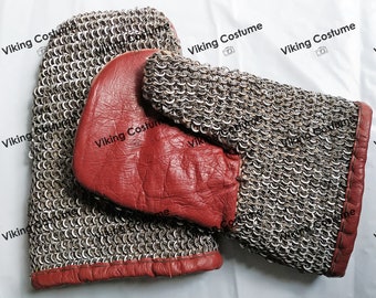 Mild Steel Chainmail Gloves: Leather Padded Riveted Gauntlets